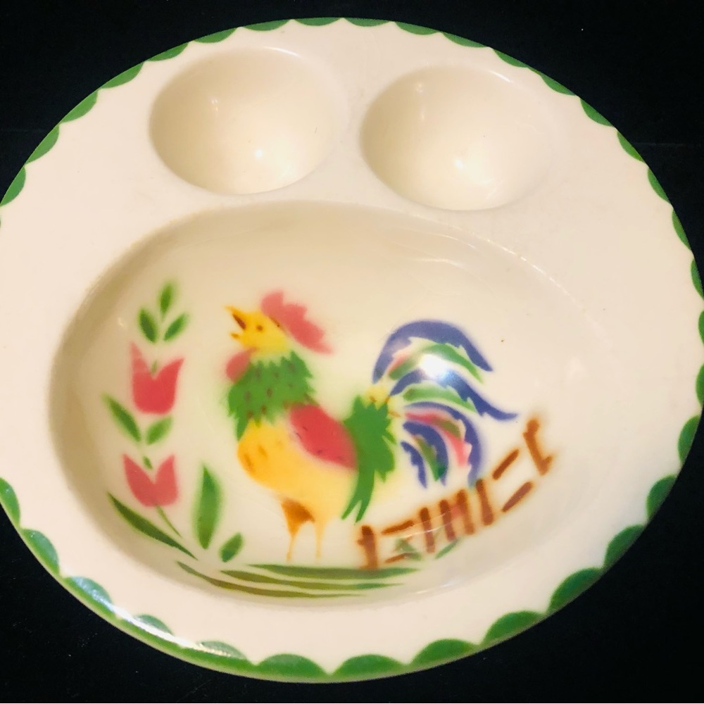 Vintage Cardinal Rooster Egg Cup Plate